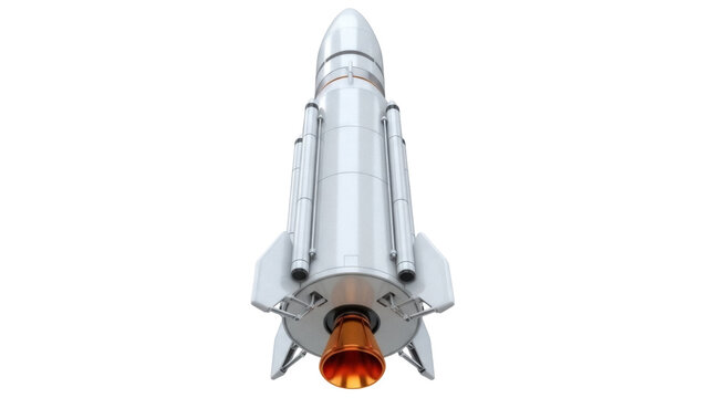 Detailed space rocket PNG isolated on transparent background, futuristic spacecraft for space exploration and science fiction projects