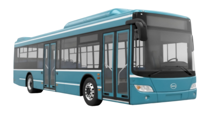 Modern blue city bus PNG isolated on transparent background, public transportation vehicle for urban mobility and passenger transport