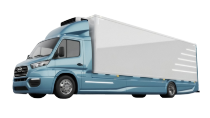 Light blue delivery truck PNG isolated on transparent background, modern commercial vehicle for logistics and transportation