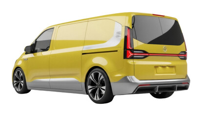 Yellow electric van isolated PNG, modern commercial vehicle for delivery and transportation on transparent background