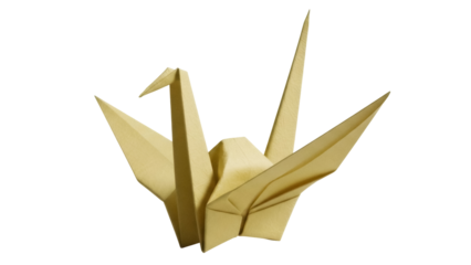 Origami crane isolated PNG on transparent background, traditional Japanese art form for peace and good luck, folded paper bird for design elements