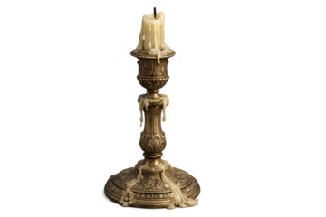 Ornate Candlestick with Candle, Transparent background for easy compositing