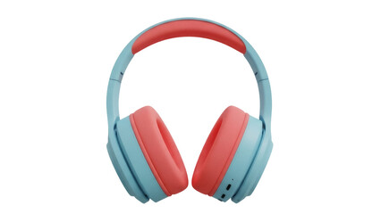Stylish light blue and coral headphones isolated PNG, modern audio equipment for music listening and entertainment on transparent background