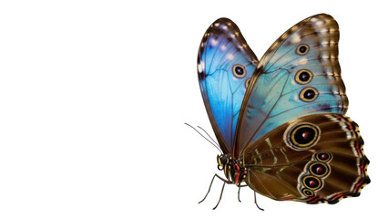 Exotic blue morpho butterfly PNG isolated on transparent background, tropical insect with vibrant wings for design projects © Evans