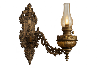 Ornate Wall Sconce with transparent background and a flickering flame.