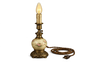 Vintage Floral Lamp on transparent background with a twisted cord.