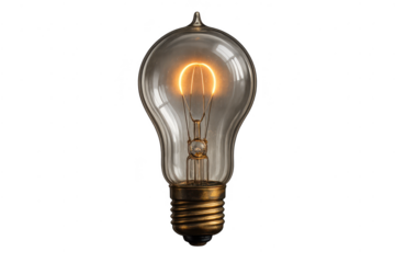 Glowing Filament Light Bulb on a transparent background isolated shot