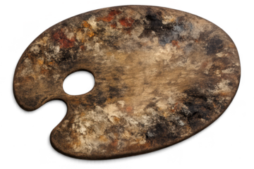 Wooden paint palette with oil on transparent background artwork style