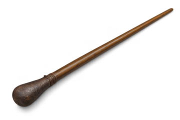 Isolated wooden magic wand on a transparent background, dark wood tone