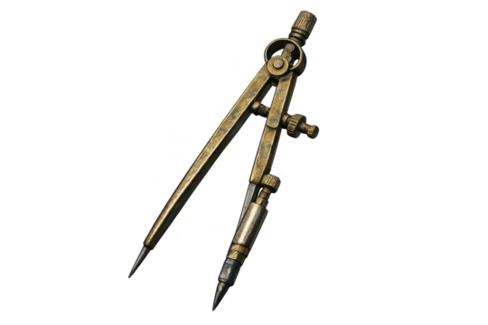 Antique Drafting Compass Tool with transparent background cutout image - Powered by Adobe