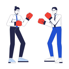 Office fight 2D illustration concept. Corporate rivalry. Toxic competition. Leadership conflict. Rivals colleagues in boxing gloves cartoon characters isolated on white. Flat abstract vector metaphor