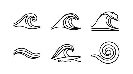 Fototapeta premium Collection of stylized wave icons in black and white for design and illustration