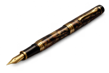 Luxury fountain pen close-up shot with transparent background image.