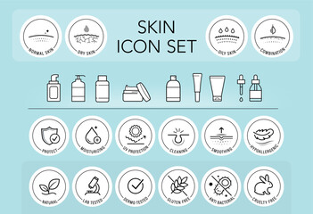 Skin types and cosmetics icon set. The outline icons are well scalable and editable. Contrasting elements are good for different backgrounds. EPS10.