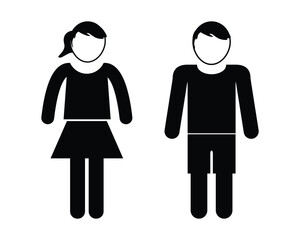 Boy and Girl Children Icon Set in Simple Flat Silhouette Style Isolated on White Background.