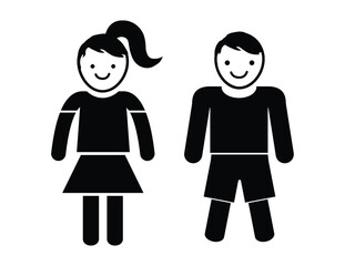 Boy and Girl Children Icon Set in Simple Flat Silhouette Style Isolated on White Background.