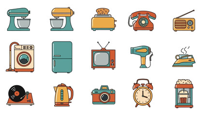 Retro and Modern Household Appliances Collection Vector Icons