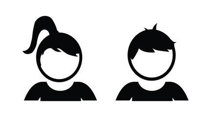 Simple Boy and Girl Face Icons in Flat Vector Style.