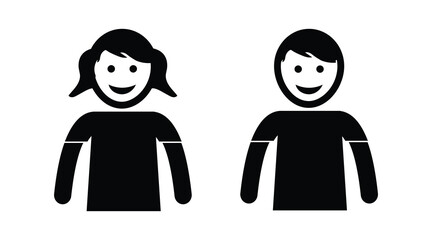 Boy and Girl Child Icons with Simple Full Body Flat Design.