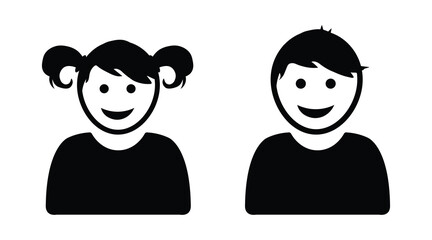 Children Face Icon Set Featuring Boy and Girl Characters. simple boy and girl icon, baby and child symbol.