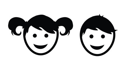 Children Face Icon Set Featuring Boy and Girl Characters. simple boy and girl icon, baby and child symbol.