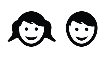 Boy and Girl Children Icon Set in Simple Flat Style.