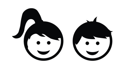 Boy and Girl Children Icon Set in Simple Flat Style.