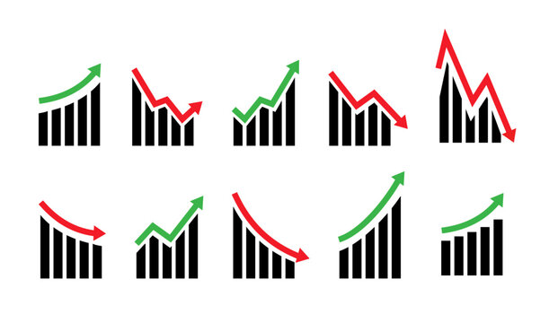 Up and down graph chart icon. Growth increase and decrease sign. Graph or diagram with arrow going up and down. Vector