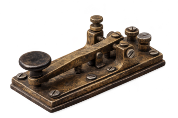 Antique Morse Code Key Device on transparent background, Telegraph