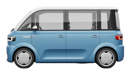 Light blue electric van PNG isolated on transparent background, modern eco-friendly vehicle for sustainable transportation and urban mobility