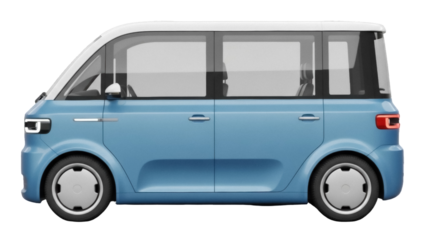 Light blue electric van PNG isolated on transparent background, modern eco-friendly vehicle for sustainable transportation and urban mobility