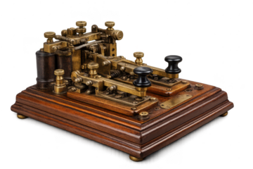 Antique Telegraph Key Morse Code Machine on a transparent background