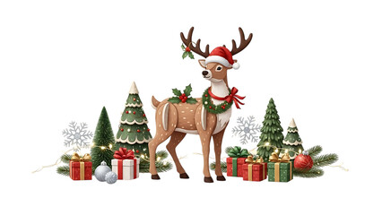 Christmas reindeer with festive decorations and gifts