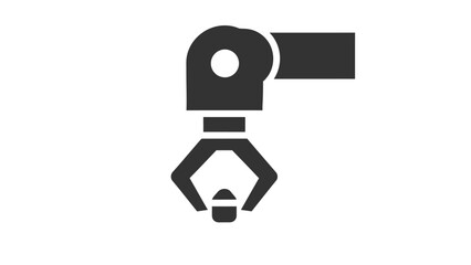 Minimalist robot arm with gripping claw illustration in black and white design