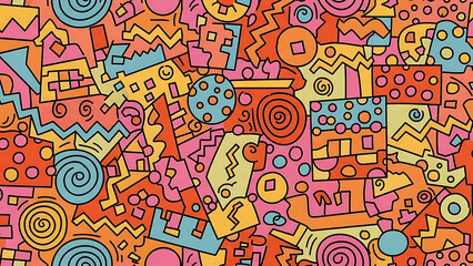 Memphis Geometric Seamless Pattern Retro 80s 90s Multicolor Abstract Shapes Background