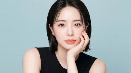 女性、頬杖、AI生成