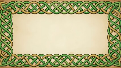 Obraz premium Intricate Celtic Knotwork Frame on Aged Parchment Background.