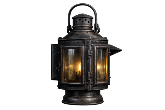 Antique Lantern on transparent background with a rustic appearance. - Powered by Adobe