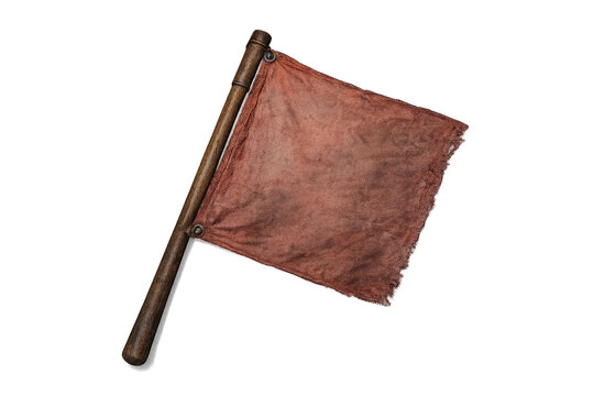 Tattered medieval flag on transparent background, weathered fabric texture