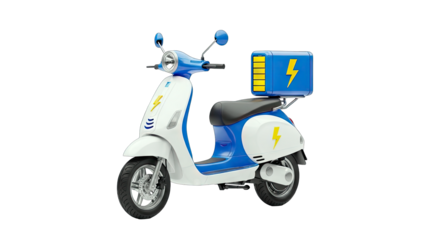 Electric Scooter with Delivery Box on White Background
