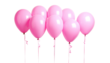 A close-up shot of eight pink balloons grouped together against a transparent backdrop, creating a festive feel