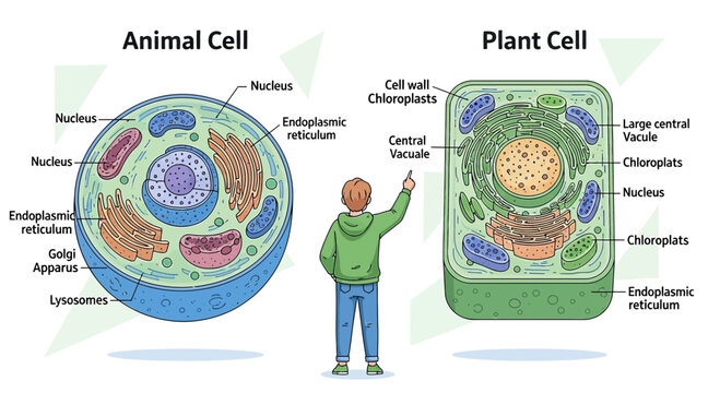 Illustrative comparison of animal and plant cells with structural components explanation