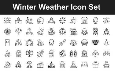 Winter Weather and Cold Season Icon Set: Hand-Drawn Doodle Icons for Christmas, Winter Sports, Warm Clothes, and Outdoor Activities