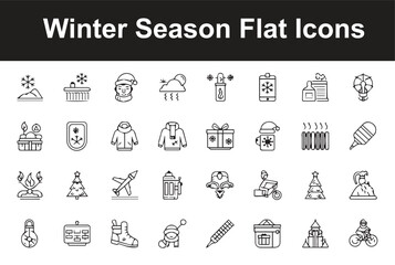 Winter Season and Weather Icon Collection: Hand-Drawn Doodle Style Icons for Christmas, Cold Weather Activities, Warm Clothing, and Arctic Animals