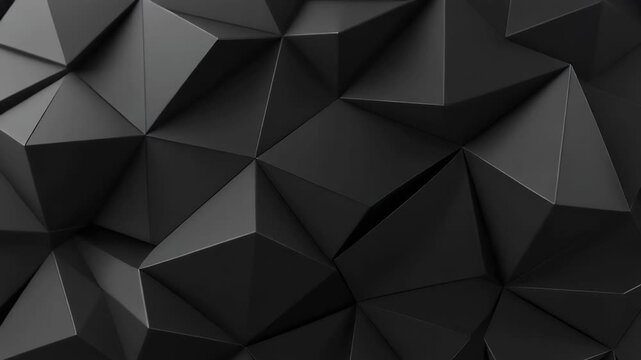 Abstract 3D dark geometric background with sharp edges and facets.