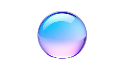 Translucent orb gradient blue on top fading to pink below; a bright, reflective bubble against a stark black background