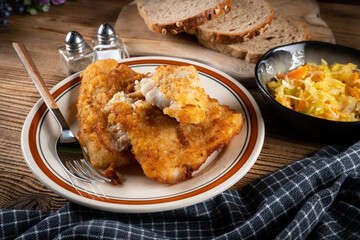 Fried cod fillet.