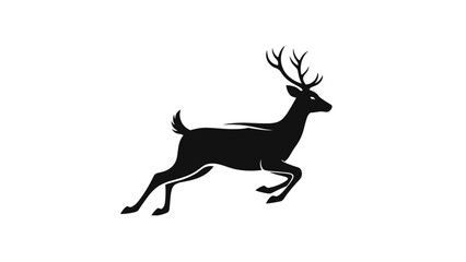 Running Deer Silhouette with Antlers Illustration.