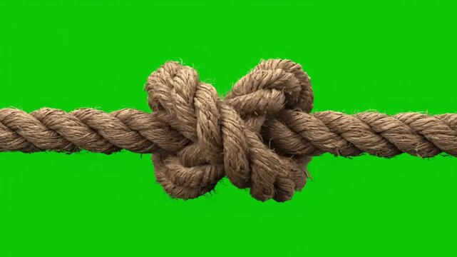 Close-up of a brown rope with a knot on a green background