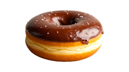 Chocolate glazed donut with creamy filling and sprinkles isolated on white background, sweet bakery dessert treat

